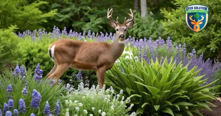 Lush garden with deer-resistant candytufts and eco-friendly plantings, exemplifying Deer Solution's natural deterrence for protecting landscapes.