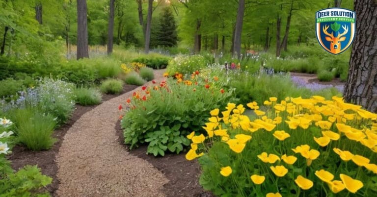 Celandine poppies blooming amidst lush greenery, protected by Deer Solution's eco-friendly repellent service.