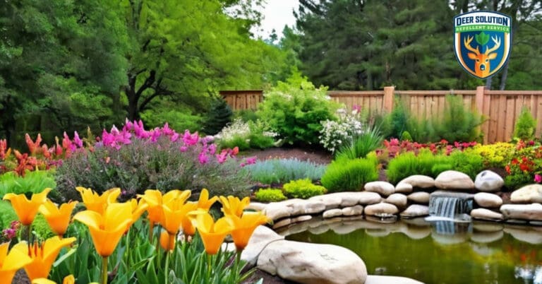 Vibrant garden with coralberries, lilies, and native flowers protected by Deer Solution's eco-friendly service.