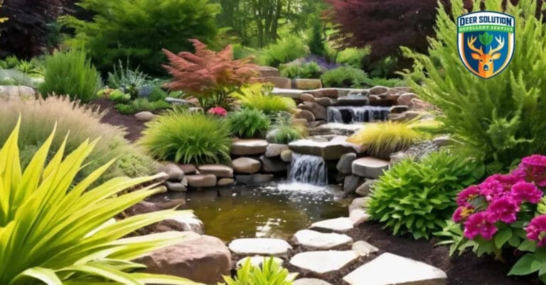 Lush garden with vibrant Heucheras and deer-resistant plants, reflecting Deer Solution's eco-friendly approach. Do deer eat them?