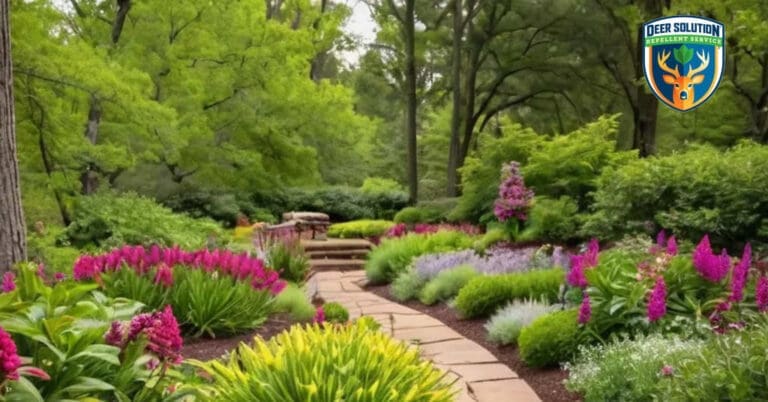Lush garden with inkberries, azaleas and native flowers, protected by Deer Solution's eco-friendly repellent.