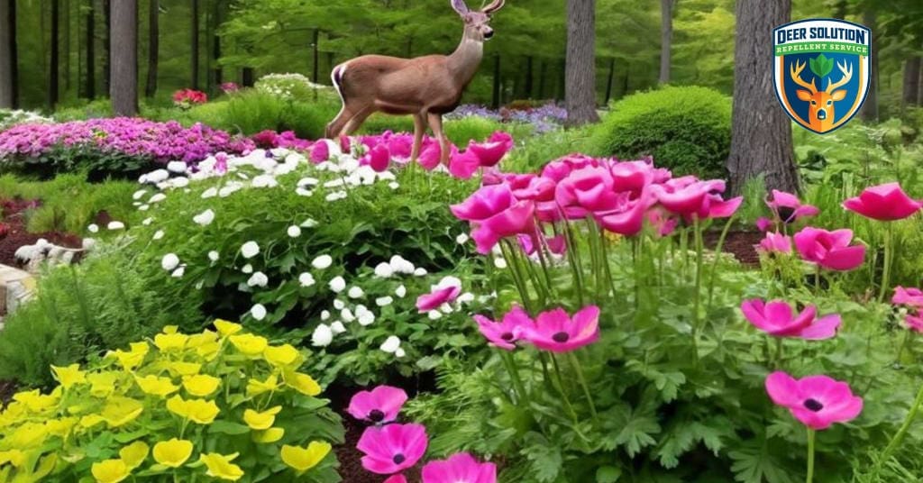 Vibrant anemones flourish in eco-friendly garden, protected by Deer Solution's natural repellent