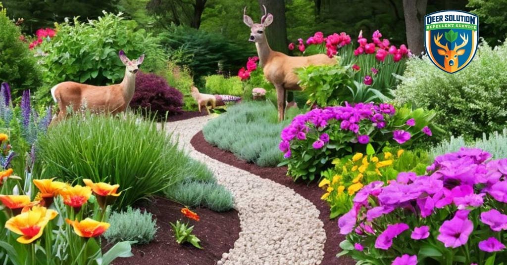 Lush garden with baby's breath and vibrant flowers, protected by Deer Solution's eco-friendly repellent service.