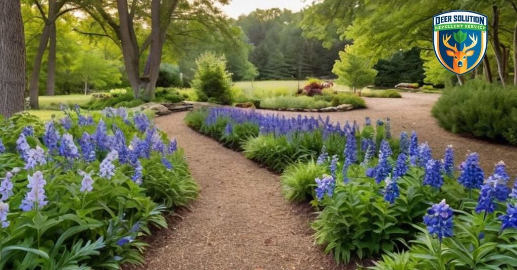 Lush garden with blooming balloon flowers, protected by Deer Solution's eco-friendly repellent