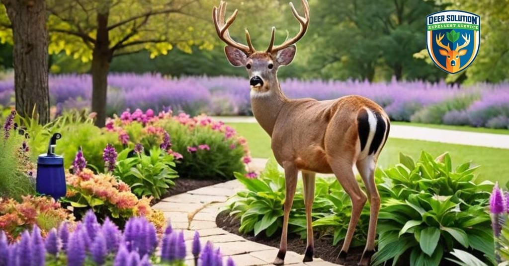 Lush garden with vibrant Blazing Stars, protected by Deer Solution's eco-friendly repellent service.
