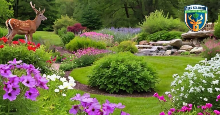 Lush garden with cosmos flowers thriving without deer damage, highlighting Deer Solution's eco-friendly services.