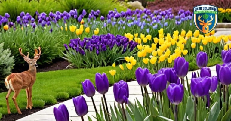 Garden blooms with crocuses, tulips, daffodils - Deer Solution's repellent for deer-resistant growth.