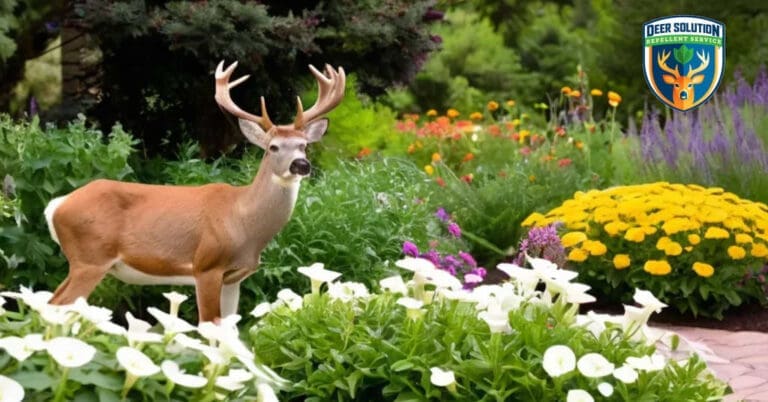 Moonflowers blooming in lush garden, protected by eco-friendly Deer Solution repellent service