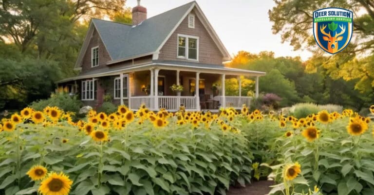 Lush garden with Nuttall's sunflowers, native plants, and butterflies, protected by Deer Solution's eco-friendly repellent.