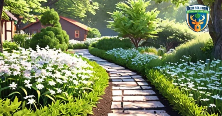 Lush garden with summer snowflakes, highlighting eco-friendly practices; do deer eat summer snowflakes?