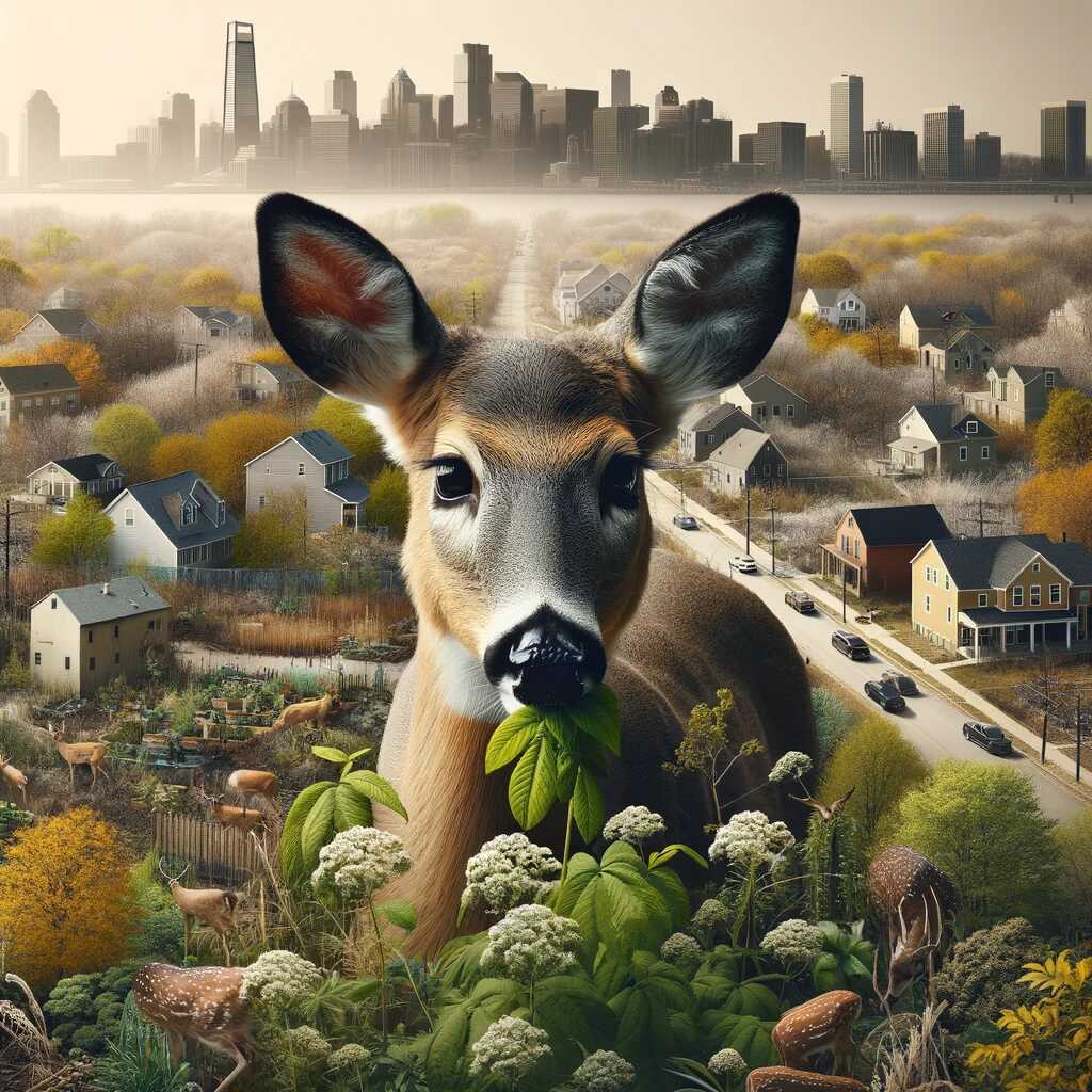Close-up of a mixed natural and urban setting in Wicomico County, illustrating the deer's adaptation to changing landscapes