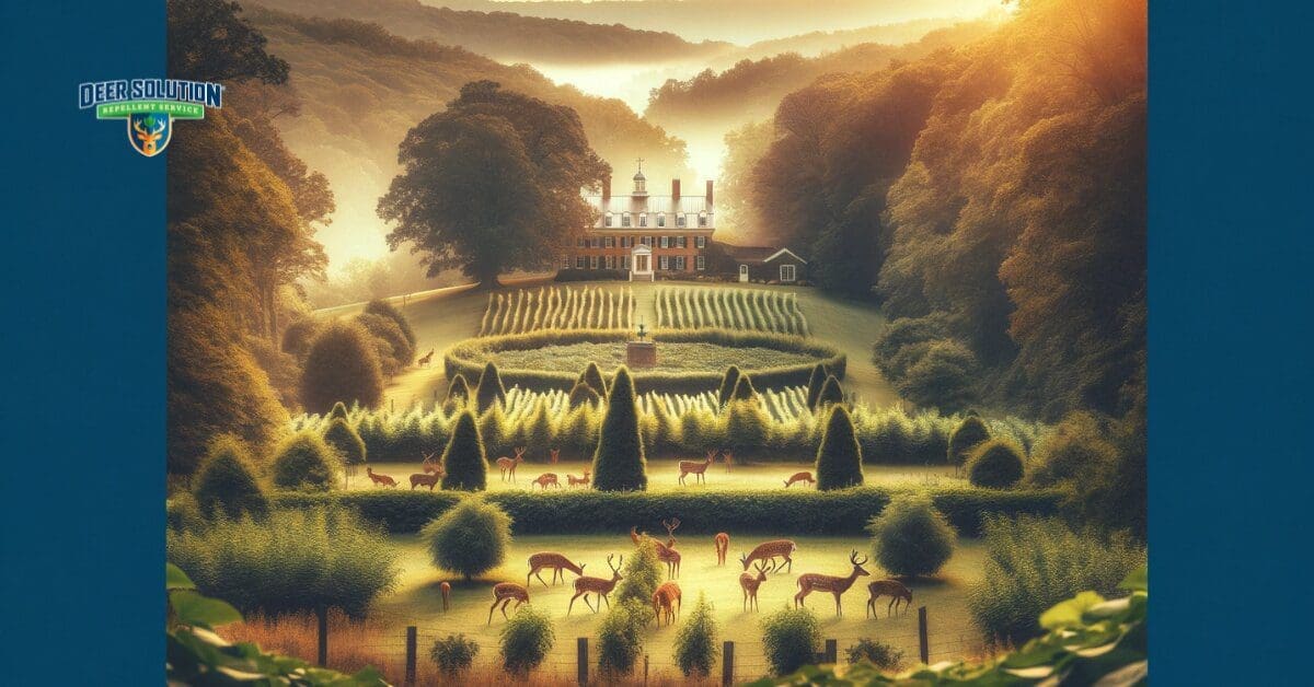 Landscape view of Queen Anne's County with the theme of 'Garden Sentinels' against the backdrop of deer challenges.
