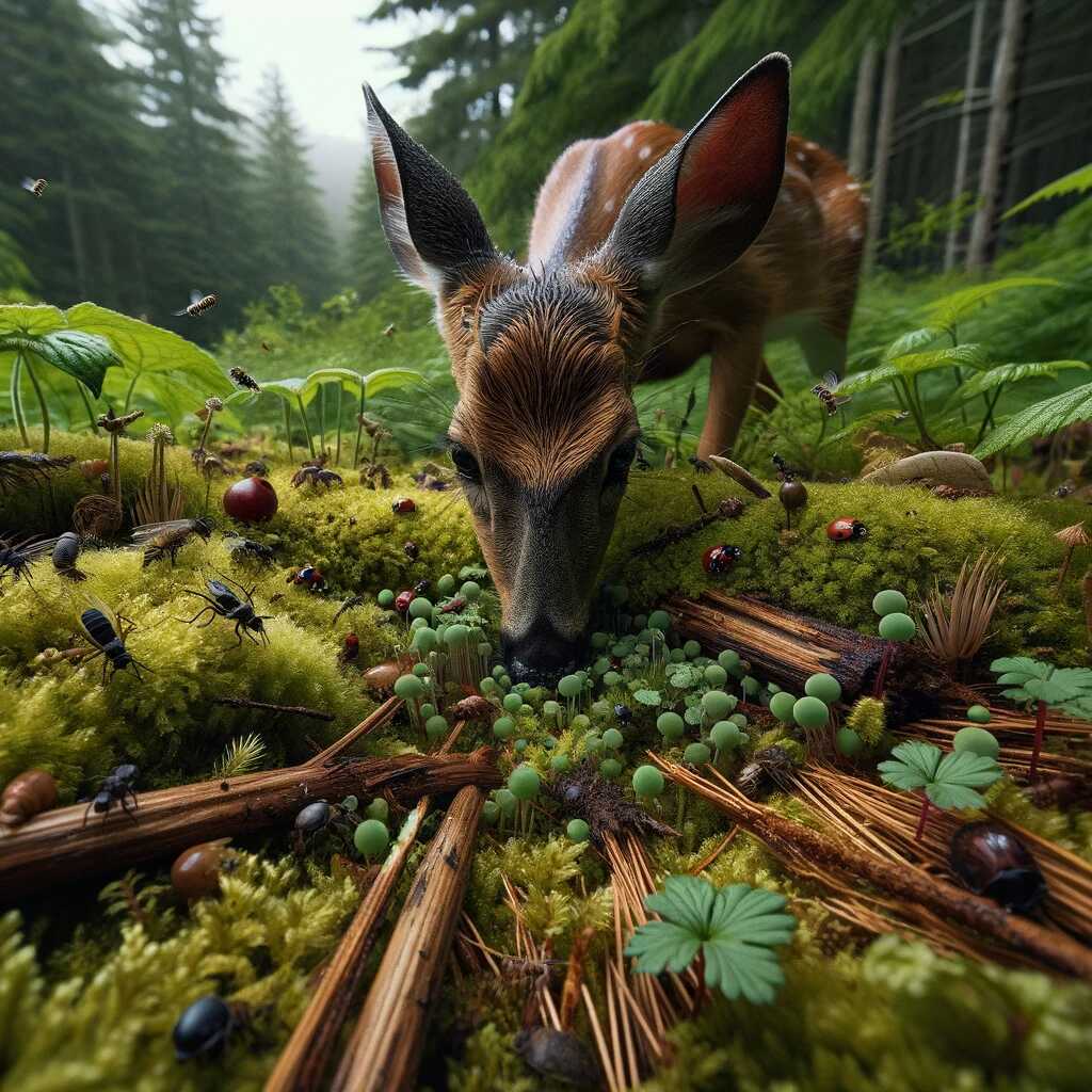 Close-up of a natural ecosystem in Washington County, showcasing the interplay of deer dynamics and biodiversity